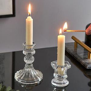 Glass Clear Tapered Candle Holder, 2 Counts Vintage Candlestick Holder for Table Centerpiece, Birthday Gift Ideas