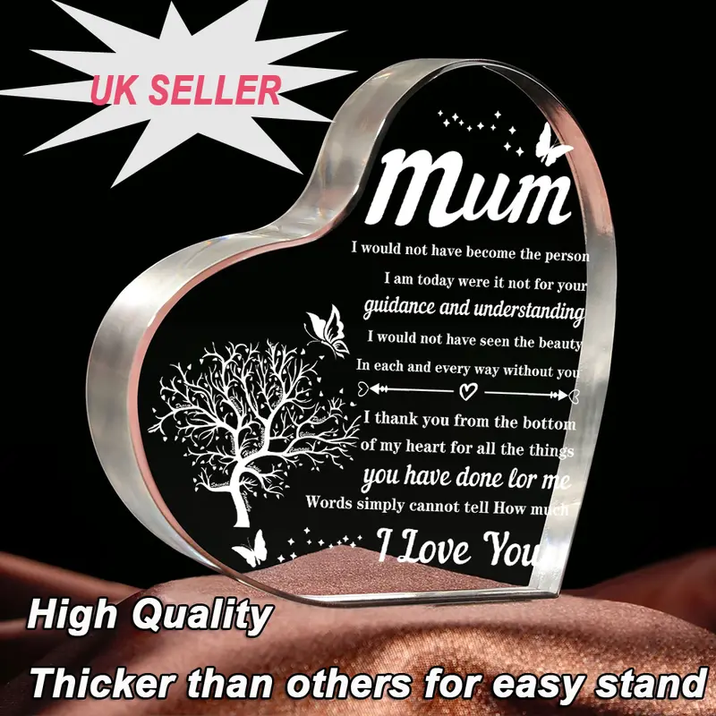1pc Mum Gifts | Thank You Gifts for Mum from Daughter Son | Acrylic Plaque with Touching Words | Living Room Desk Ornaments | Personalised Birthday Gifts Presents for Her Mum Bonus Mum Mother in Law | Home Deco Rack Console Table Decor Centerpiece Statue 2