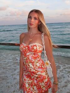 Women's Floral Print Tube Dress, Casual Fashion Beach Holiday Dress for Summer, Women's Clothes for Beach Vacation