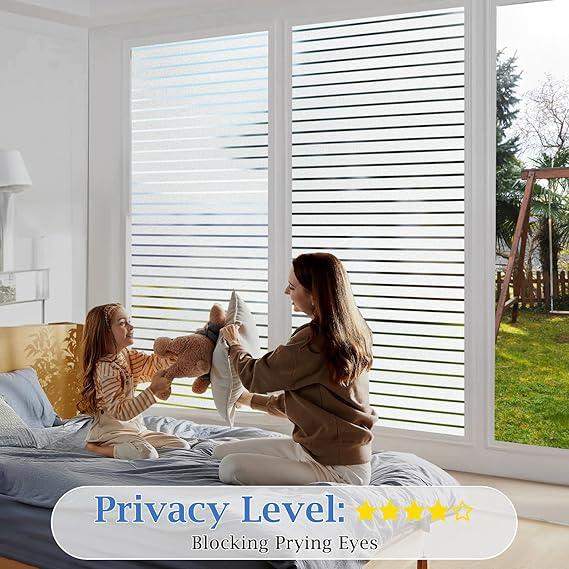 Window Film Privacy for Glass Windows Frosted Static Cling Stripe Patterns Priavcy No Glue Heat Reflective Sticker Home Office (Frosted, 44.5 * 200cm) 2