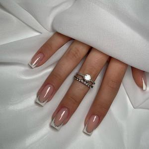 Glossy Colorblock Fake Nail Kit, 24pcs/set Fashion Press on Nails & Nail File & Tape, Elegant Stick on Nails Kit for Women's Gift