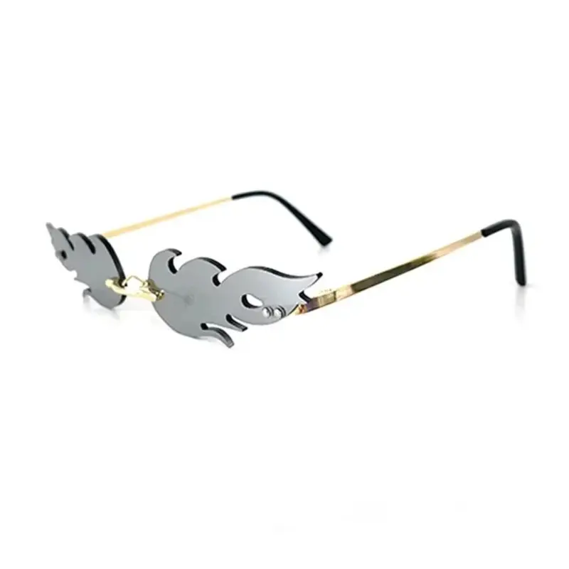 Luxury Cat Eye Sunglasses Women Vintage Brand Designer Rimless Fire Flame Sun Glasses Trending Mirror Lens Narrow Eyewear UV400 8