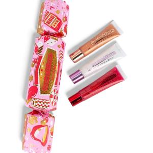 Viva Gloss Vegas Trio Cracker - Long-Lasting Cherry Red, Gold and Pink Glitter Lipgloss Set for Daily and Special Occasions
