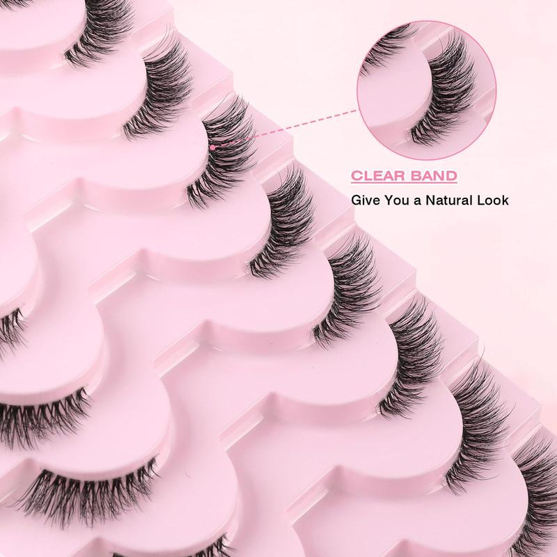 False Eyelashes with Clear Band Half Lashes Natural Look 10 Pairs Cat Eye Wispy Corner Lashes Reusable 3/4 Transparent Fake Lashes 3