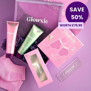 Glowxie Full Glow Set – Complete Home Pedicure Experience | XL Glass Foot File, Foot & Leg Scrub, Salicylic Acid Foot Cream, Moisturising Heel Socks | Repairs Cracked Heels, Callus & Dry Skin, Restores Tired Feet