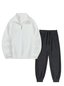 Men's Solid Zip Up Half Placket Pullover & Pants Two-piece Set, Casual Fashion Cozy Breathable Outfits for Daily Outdoor Wear, Men's Clothes for Spring & Fall