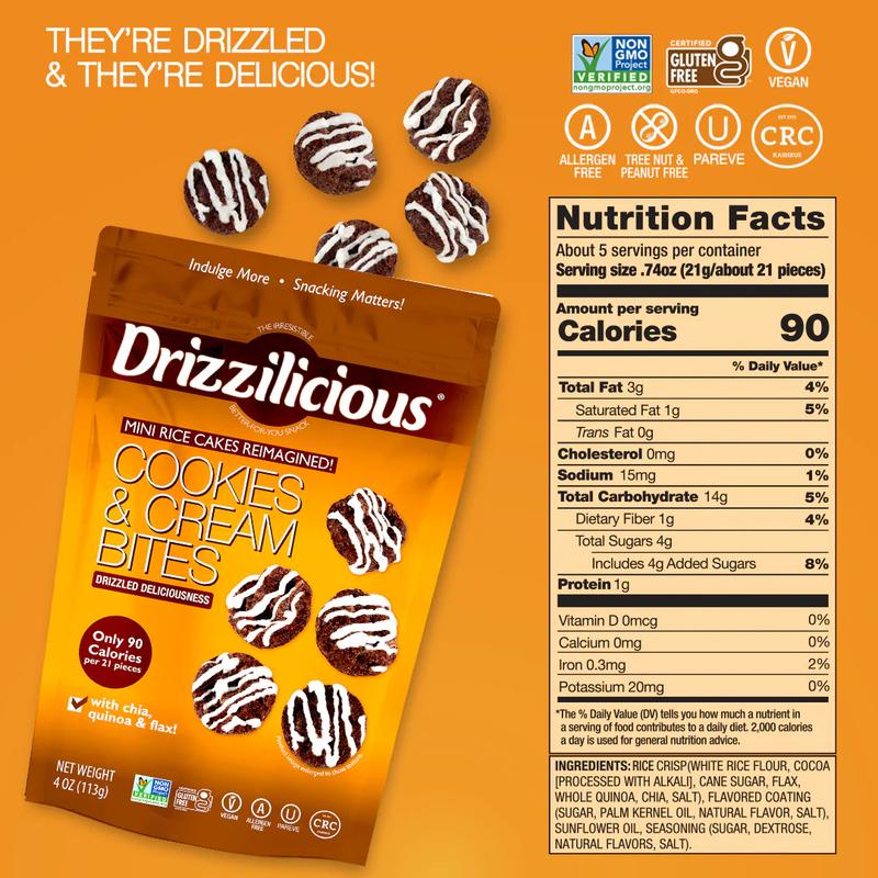 Drizzilicious Cookies & Cream 113g Mini Rice Cake Low Calories Snack Chocolate 2