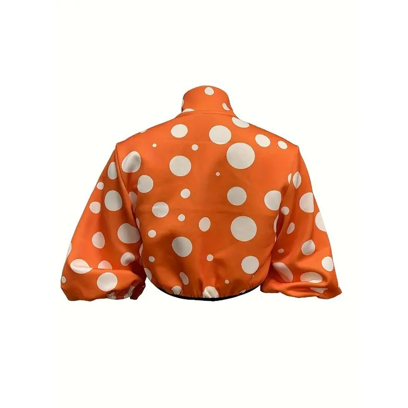 Polka-dot Print Zipper Crop Jacket, Casual Lantern Sleeve Jacket For Spring & Fall, Women's Clothing 6