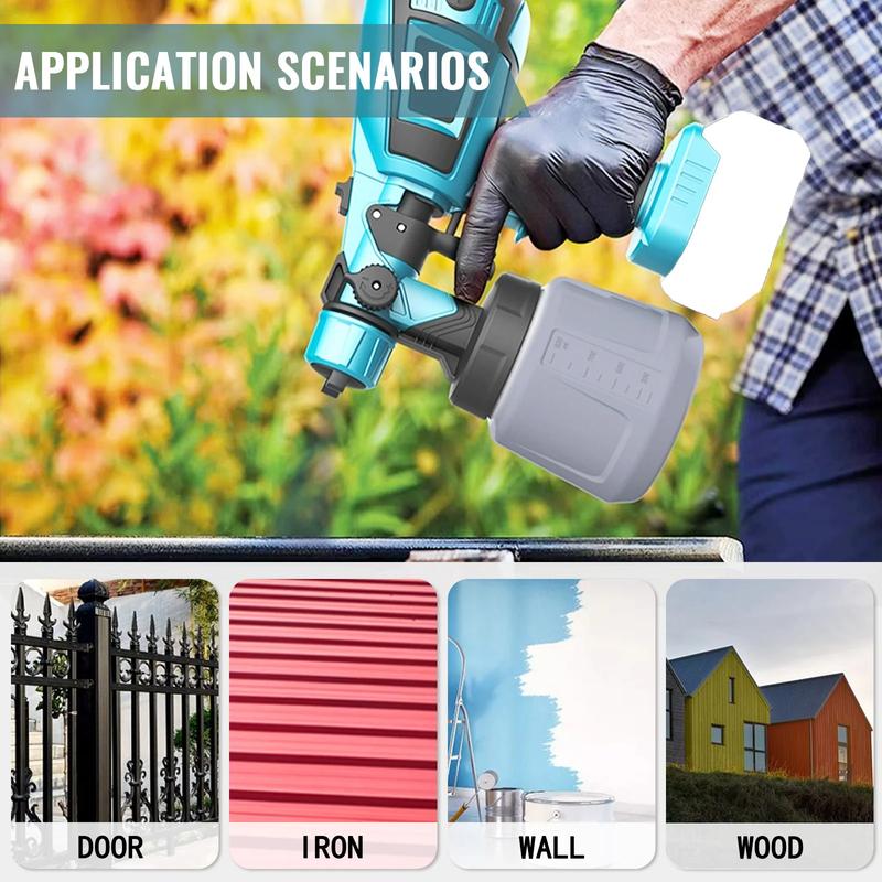 2 Battery Cordless Paint-Sprayer-Spray Gun Airless Home/Outdoor Wall Fence For Makita 18V HVLP 1000ML 3