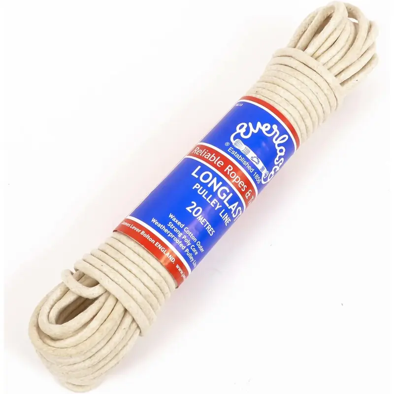 Everlasto 'Longlast' Waxed Weatherproof Cotton Clothesline Pulley Line 6mm x 10M Laundry 0