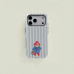 1 pc paddington bear striped background solid 2 in 1 protective case for iphone 17 16 15 pro 14 13 12 11 pro max 14 plus 15 plus 16plus 17plus samsung galaxy s25 s24 s23 ultra series protective case couple mobile phone case boyfriend gift holiday gift sim