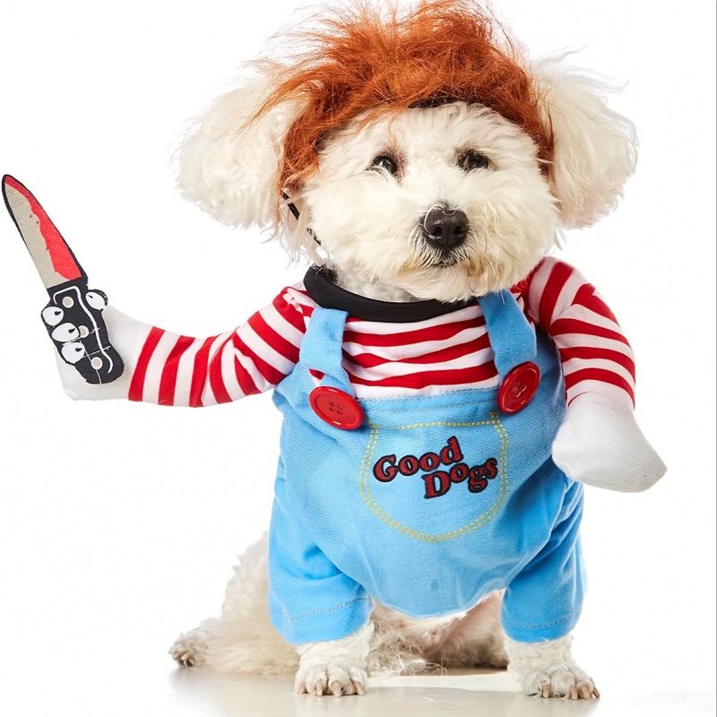 Halloween Deadly Doll Design Pet Dog Costume Halloween Clothes Wig And Knife Novelty Funny Scary Props Outfit Apparel Accessories 1
