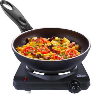 Uten Stainless Steel Single Hotplate, 1250-1500W, 5 Power Levels Mobile Hotplate for Travel and Camping, Continuously Adjustable Thermostats, Overheating Protection, Cast Iron