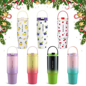 30oz Stainless Steel Tumbler with Straw & Handle, 1 Count Portable Insulated Double Walled Water Bottle with Handle, Reusable Cup for Home Office Car, Drinkware, Vacuum Insulated Flask, Insulated Mug