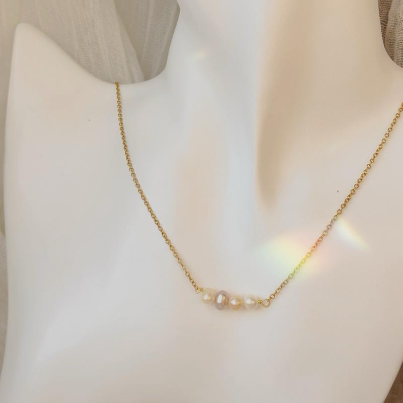 4pcs Fresh water pearl necklace different colour pearls tarnish free silver and gold 3
