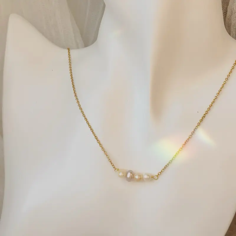 4pcs Fresh water pearl necklace different colour pearls tarnish free silver and gold 3