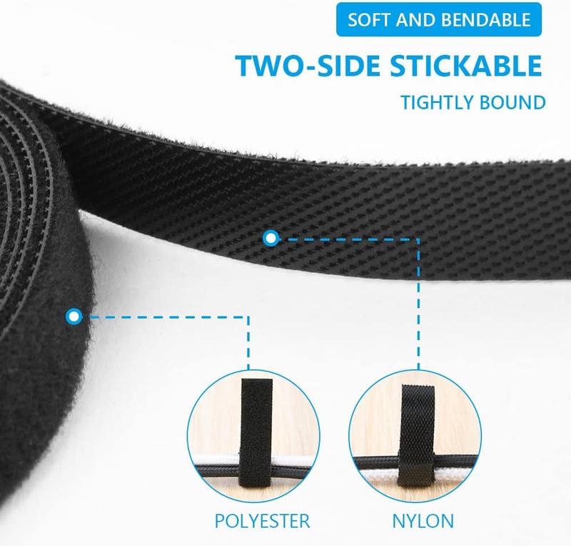 DECOWIB Fastening Tape Hook and Loop Cable Ties, 10mm x 10m Reusable Self Adhesive Cable Ties Straps for Cable Management, Cord Organizer Straps, Black (10m) 2
