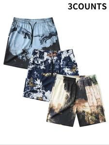 Men's Stylish Printed Drawstring Waist Beach Shorts, Regular Fit Casual Comfortable Breathable Fashionable Pocket Shorts, Men's All-Match Bottoms for Summer