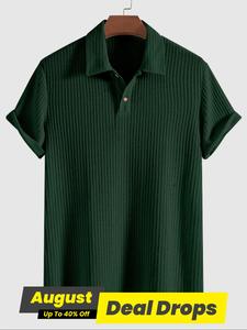 Men's Plain Jacquard Knit Polo Shirt, Regular Fit Casual Short Sleeve Button Front Top for Summer, Fashion Men's Clothes for Daily Wear, Men's Clothing, Menswear