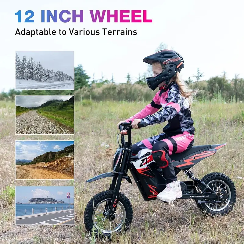 RCB R9X 12" Kids Electric Motorcycle – 300W 36V Off-Road E-Bike 15.5 MPH Electric Dirt Bike for Ages 3-12 – UK 5