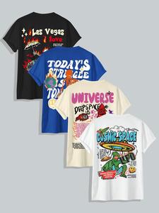 Men's Cartoon Letter Print Round Neck Tee, Regular Fit Casual Soft Comfortable Short Sleeve T-shirt for Daily Wear, Fashion Men's Top for Summer, Graphic Tees,  T Shirts for Men