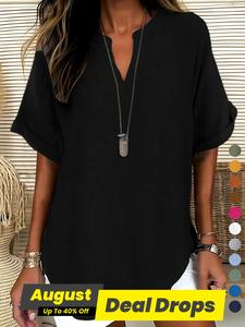 Women's Plain Short Sleeve Blouse, Casual Fit Breathable Solid Color Top for Daily Wear, Ladies Clothes for All Seasons, Casual Loose Sleeve