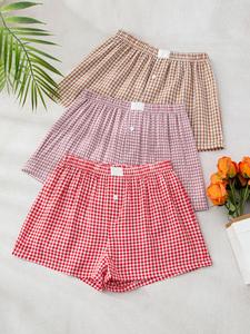Women's Plaid Print Pajama Shorts, Casual Comfy Breathable Pajama Shorts for Daily Wear, Ladies Sleepwear for Summer
