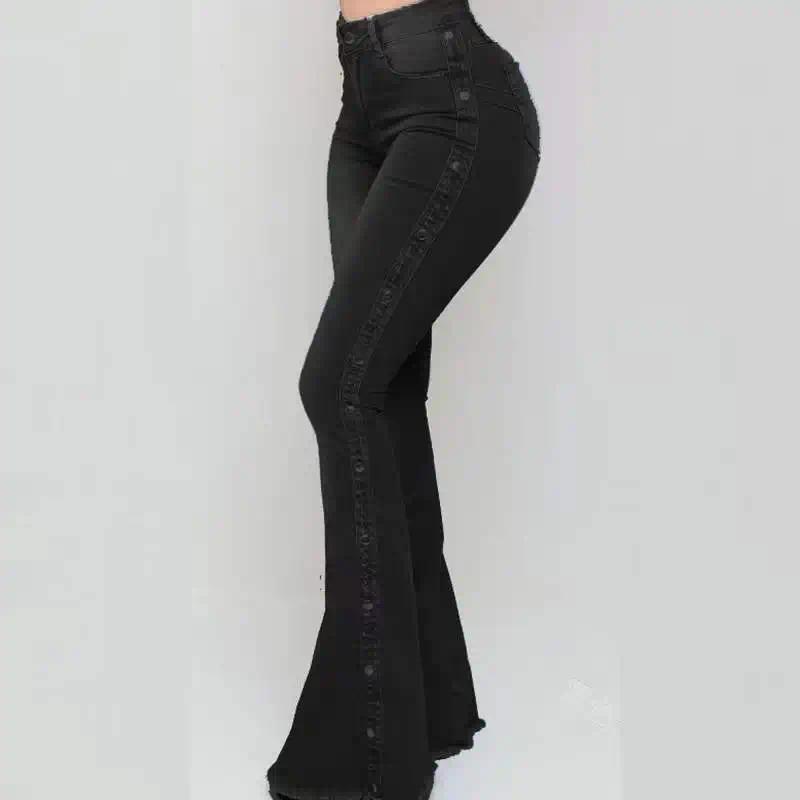 Jeans High Waist Strecth Denim Flare Pants Women Vintage Trousers Buttons Denims Streetwear  Autumn Female Floor Length 3