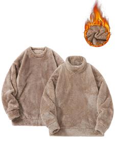 Men's Solid Color Fuzzy Sweatshirt, Casual Long Sleeve Pullover for Fall & Winter, Men's Clothes for Daily Wear