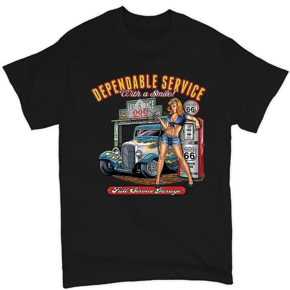 Dependable Service T-shirt Route 66 Hot Rod Garage Men's S M L XL 2,3,4XL