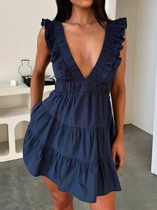 Women's Plain Deep V Neck Dress, Casual Dress for Summer, Casual Comfy Chic, Women's Clothes for Daily Wear, Womenswear