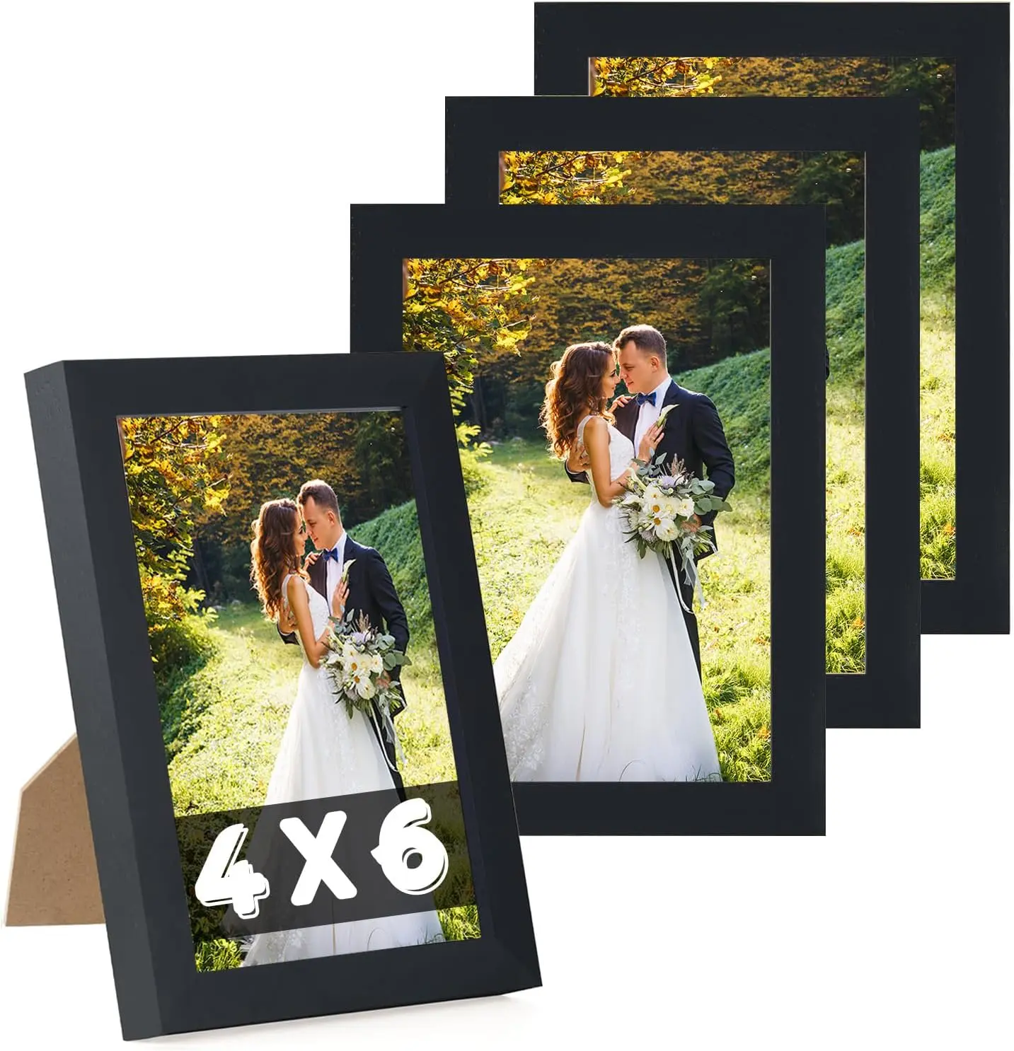 4 Pack Black Photo Frames for 4x6 inch Pictures - Set of 6x4 Small Frames for Tabletop Photos - Camera, Smartphone