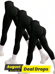 Women's Solid Color High Waist Sports Leggings, Breathable Comfortable Seamless Skinny Pants for Yoga Gym Workout, Ladies Sportswear for All Seasons, Legging Fitness, Tight Leggings, Gym Sportswear Bottoms, Activewear Bottoms