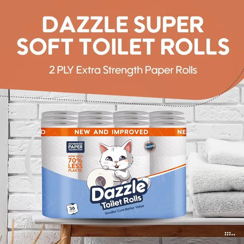 Dazzle 2-Ply Soft Toilet Rolls - New & Improved, Smaller Core for Better Value, Premium Quality Bathroom Tissue - Rolls 108) 6