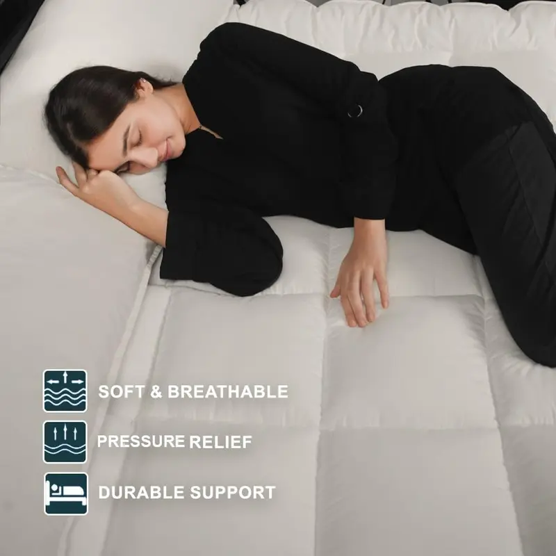 10Cm\4Inch Deep Mattrsss Topper Heavy Box Stitched Thick Hotel Quality Microfiber Mattress Topper Single Double Small Double King Super King All Size UK 5