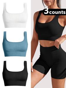 Women's Solid Sports Bra, Sports Bralette Set, Sporty Comfort Breathable Lingerie Top for Yoga Gym Workout, Women's Sports Clothing for All Seasons