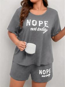 【Plus Size】Letter Print Tee & Shorts Loungewear Set, Casual Comfy Round Neck Short Sleeve T-shirt & Shorts Pj Set, Women's Sleepwear for Summer, Pajamas, Pajama Sets Women, Womenswear, Homewear, Soft Lounge Sets