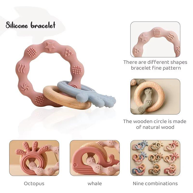 Teether Pendant Bracelet | Natural Wood Ring | Silicone Bracelet 2
