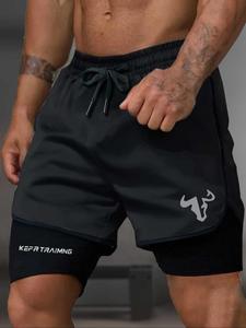 Men's Regular Fit Bull Head Print Quick Drying Breathable Training Shorts, Casual Comfy Gym Workout Shorts for Summer, Men's Bottoms for Indoor Outdoor Wear