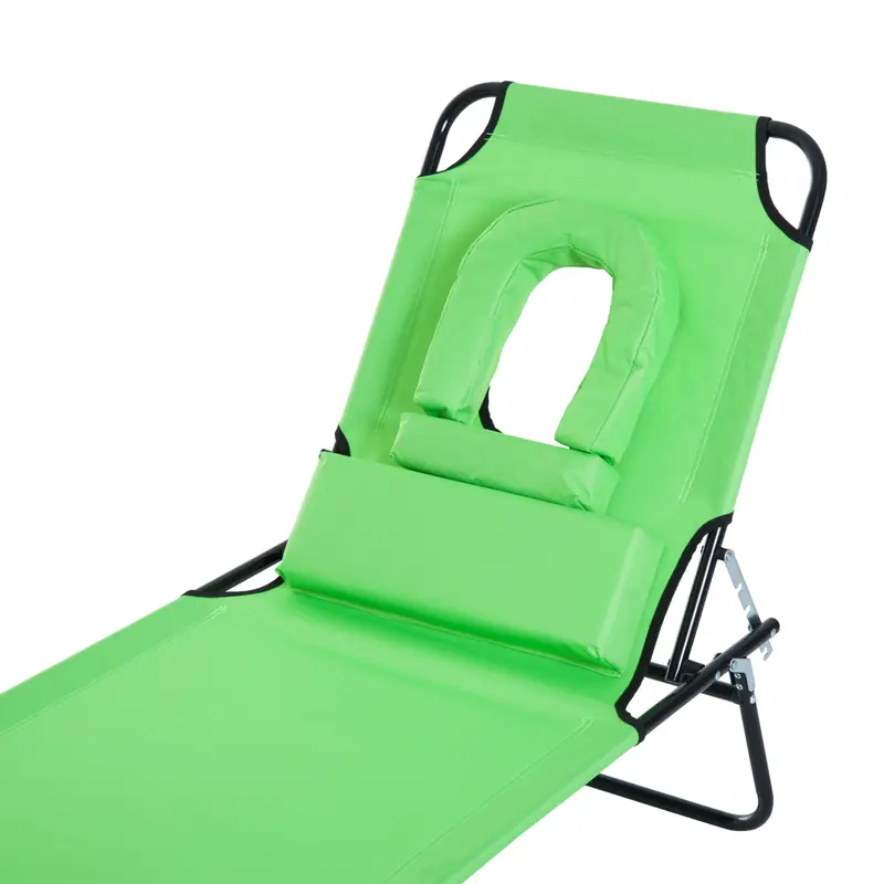 Outsunny Outdoor Folding Sun Lounger with Face Hole, 4 Level Adjustable Backrest Reclining Garden Lounger, Garden Recliner Sunbed with 600 D Oxford Cloth Seat and Pillow for Beach, Green 8