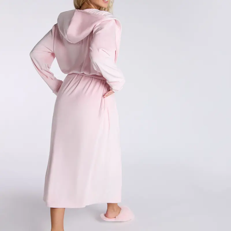 Boux Avenue Velour Long Length Hooded Dressing Gown Loungewear Belted Bathrobe 1