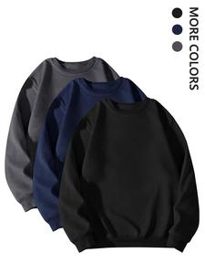 Men's Solid Color Crew Neck Sweatshirt, Casual Long Sleeve Pullover for Fall & Winter, Men's Clothes for Daily Wear
