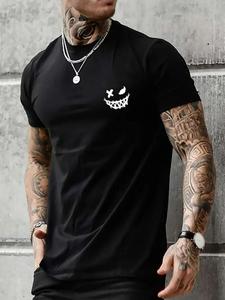 Men's Regular Fit Casual Cartoon Print Round Neck Tee, Short Sleeve T-Shirt for Men, Casual Comfy Knitting Top for Summer