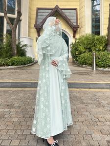 Sl12 2025 Ramadan promotion women's islamic clothing, Shimmer lace abaya set ,two pieces abaya elegant occasion abaya