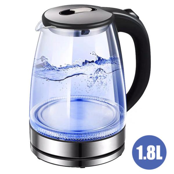 1.8L ELECTRIC KETTLE GLASS 360 BLUE LED ILLUMINATED JUG AUTO SHUT OFF PROTECTION 0