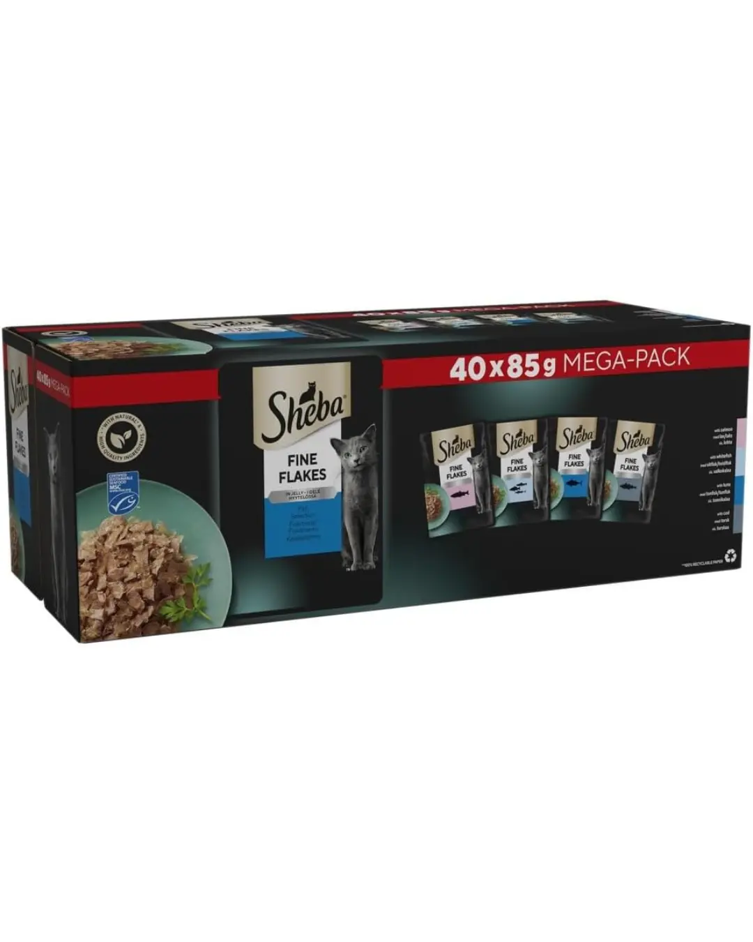 SHEBA - Adult Wet Cat Food Pouches - 40 x 85 g - Fish - Bulk Cat Food Megapack - 40 Jelly Pouches