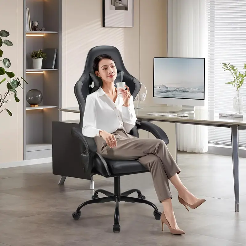 Gaming chair Office chair Swivel chair Computer chair Work chair Desk chair Ergonomic Chair Racing chair Leather chair Video game chairs (Grey,lumbar pad) 1