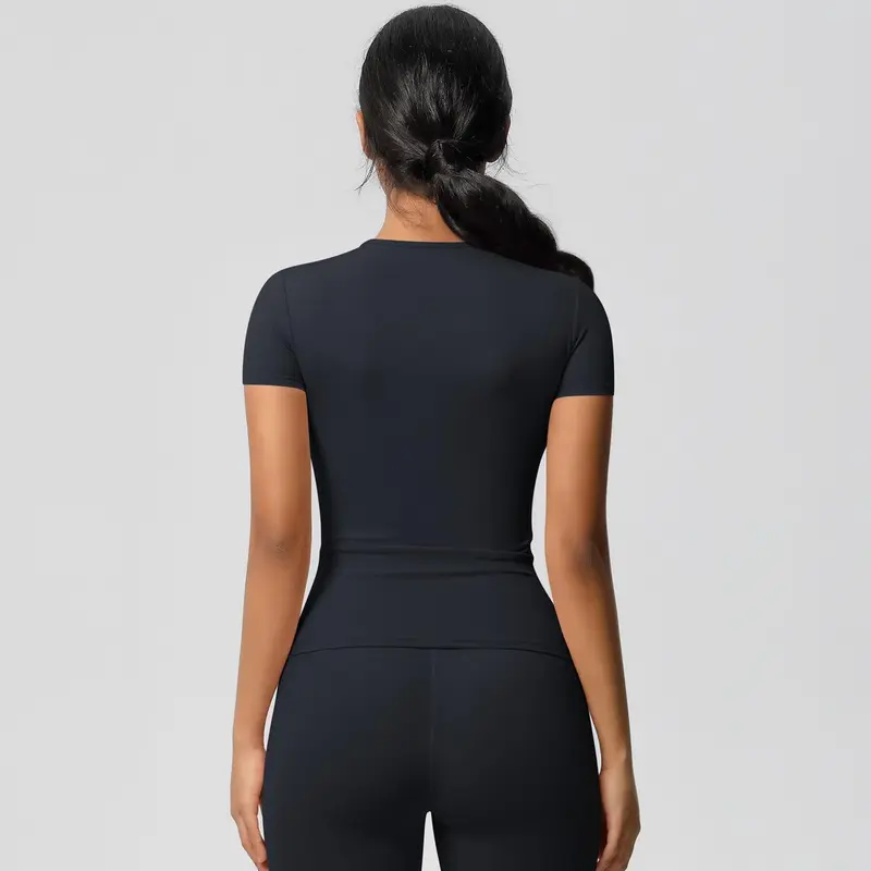 【GETMOD】Women's solid color sportswear suit, sports round collar T-shirt and high-waist fitness leggings #8455/6 7