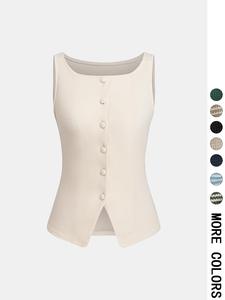 Women's Plain Button Front Tank Top, Casual Sleeveless Top for Spring & Fall, Ladies Clothes for Daily Wear, Quality and Durability