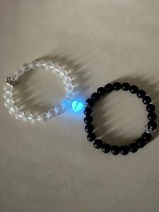 Couple Crown Heart Magnetic Luminous Design Matching Couple Beaded Bracelet (1 Pair), Jewelry for Party, Daily Clothing Decor, Jewelry for Birthday Gift